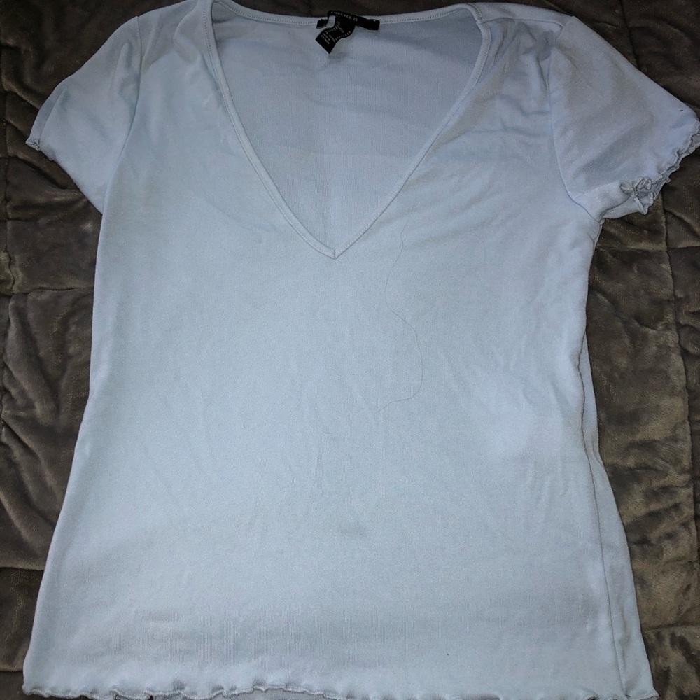 Light Blue V-Neck Crop Top